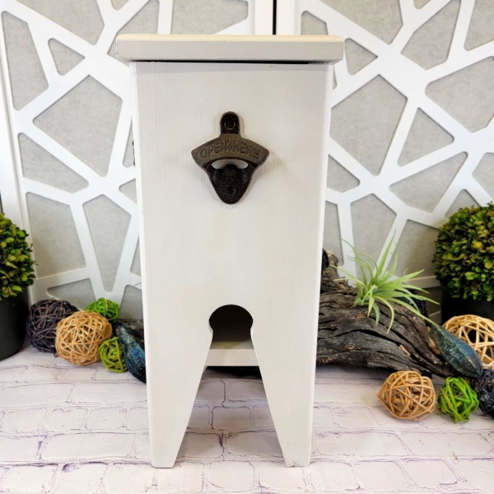 Vintage Farmhouse Rustic Wooden Box Wine Holder Stand Dispenser w/ Bottle Opener